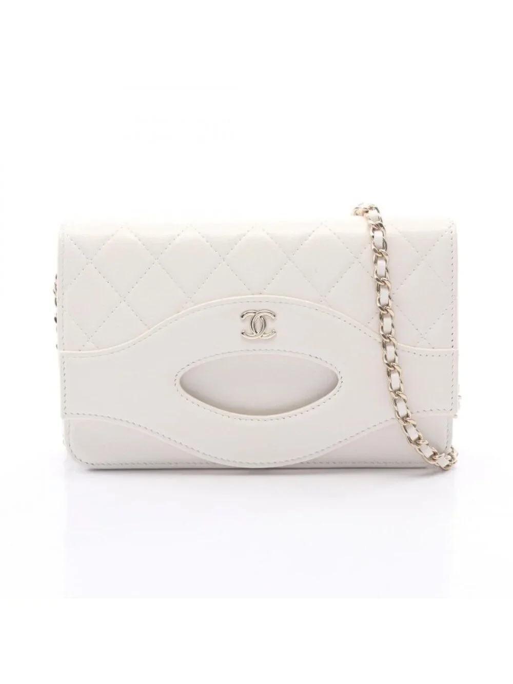 Chanel Shoulder Bag Quilted White Leather Chain Wallet